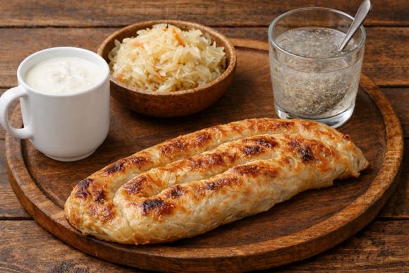 burek 330g, jogurt 250g, kisjeli kupus 200g, psilijum 5g