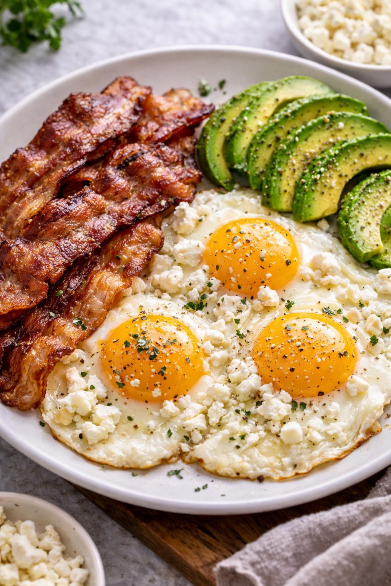 Jaja sa slaninom, avokadom i fetom