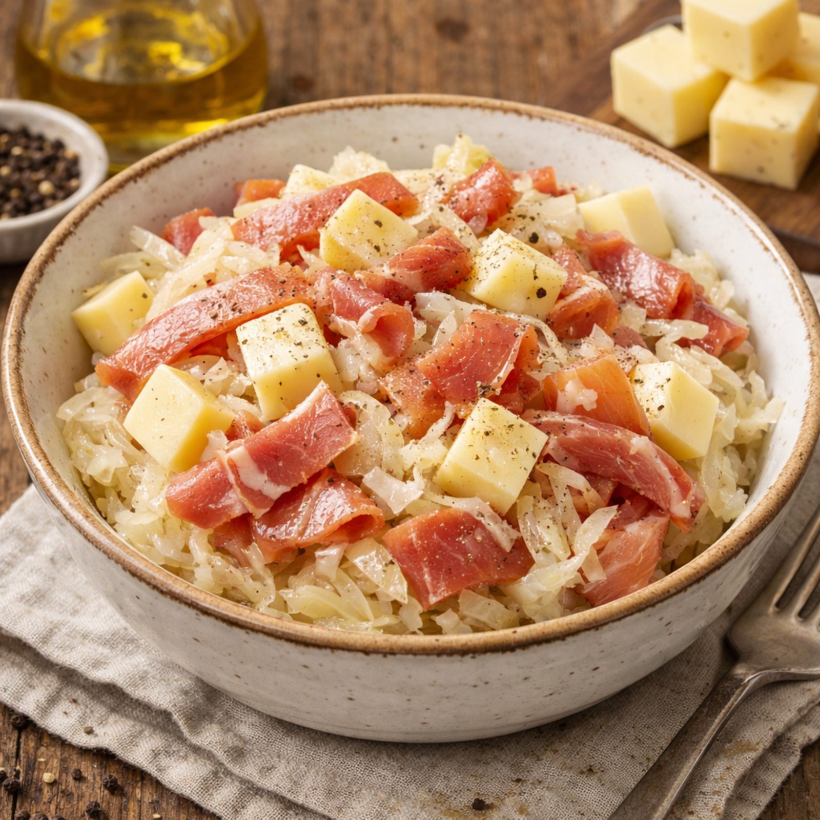 Keto salata: kisjeli kupus + pršut + sir